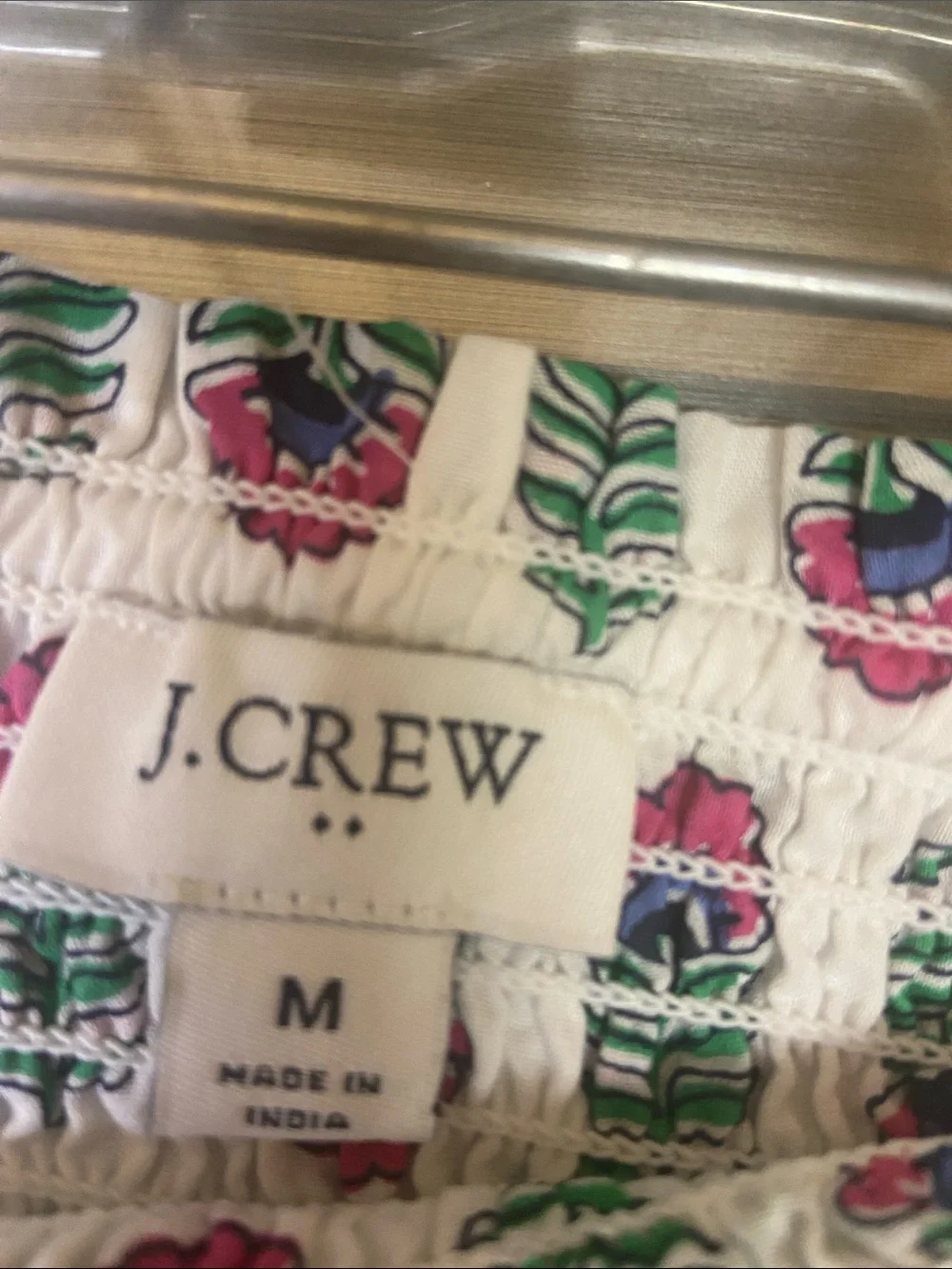 J. Crew White Cotton Tiered Mini Skirt with Pink & Green Floral Print